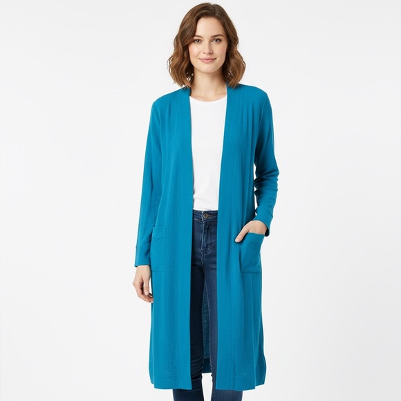 NEW! Colleen Lopez Vibrant Blue Open Crepe Cardigan Size M - Picture 1 of 7